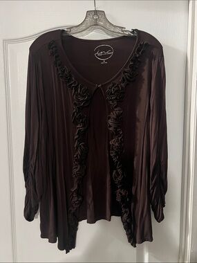 INC International Concepts Brown Ruffled Open-Front Women’s Top